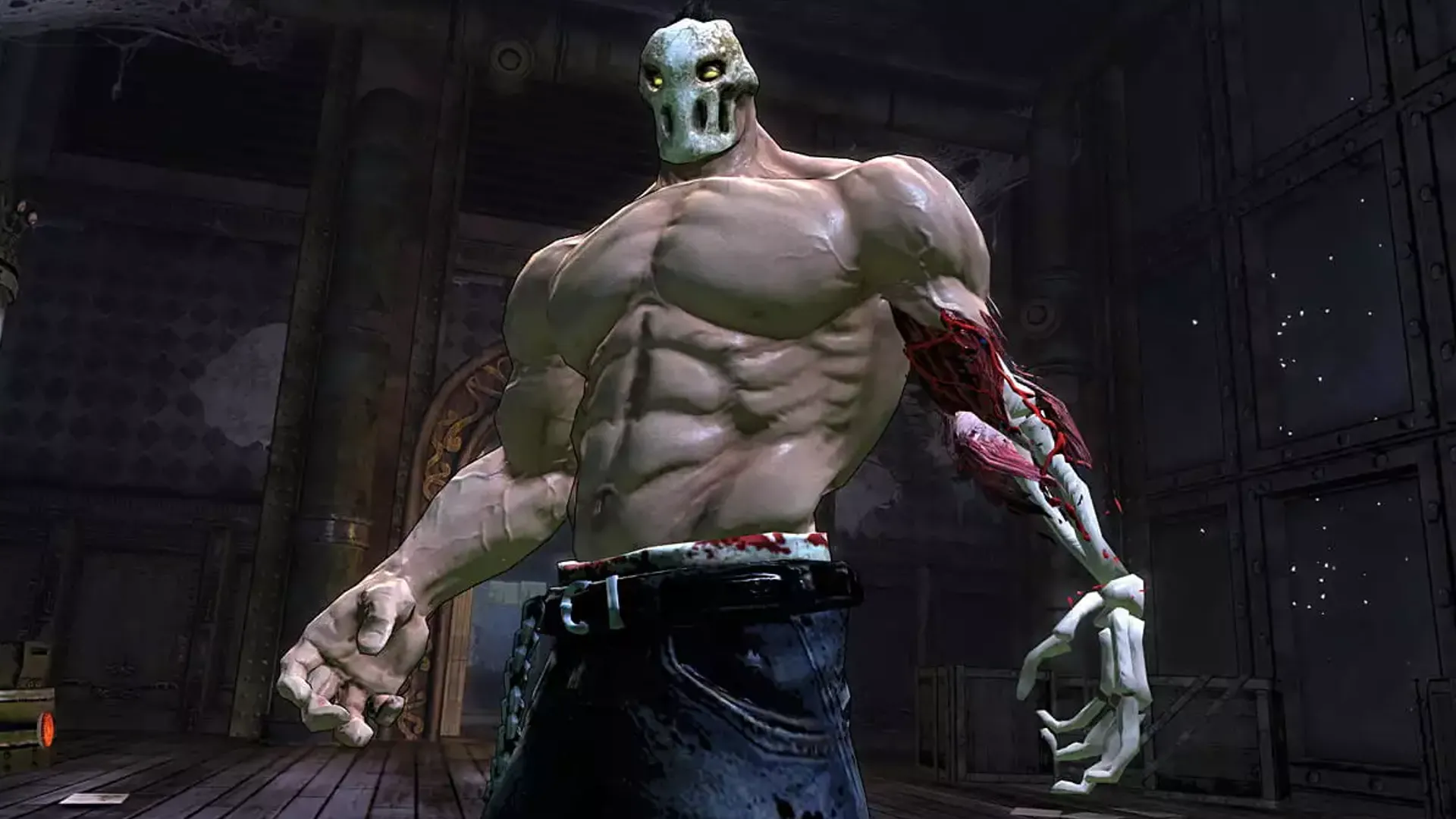 Rick bị Mask phục hồi và cảnh bạo lực trong Splatterhouse 2010