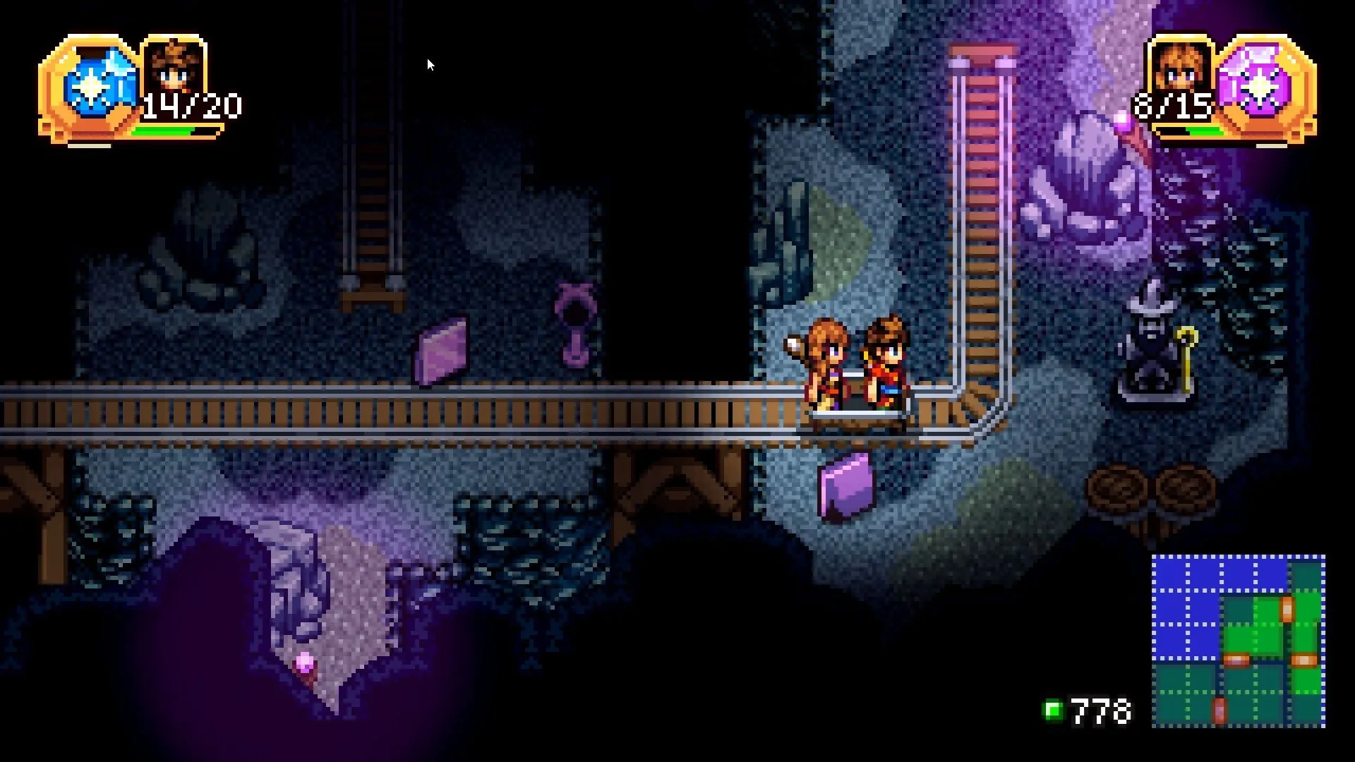 Rio và Reima trên đường tàu mỏ, gợi nhớ các phân cảnh hành động cổ điển trong JRPG