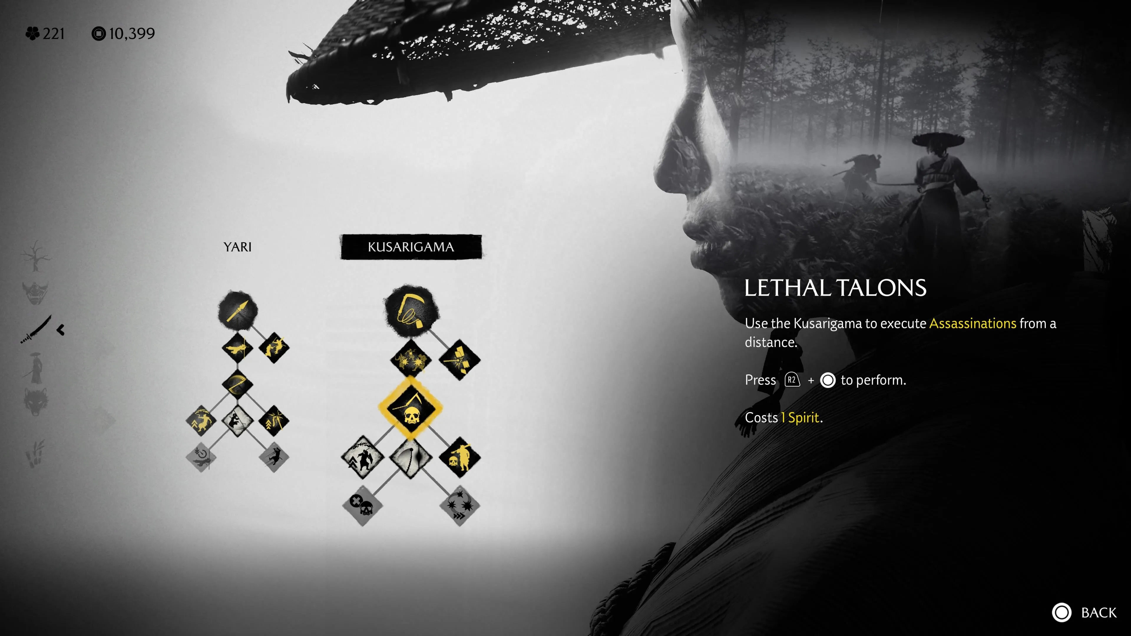 Sử dụng Lethal Talons với Kusarigama để ám sát từ xa bằng spirit orb